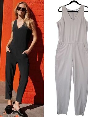 ATHLETA Brooklyn Jumpsuit Size 12 Tall Abalone Grey Beige Casual Travel #981021